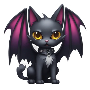  cool edgy kawaii ethereal dark-punk-themed animal vampiric cat-hybrid Fakemon with fangs and bat-wing-ears with a collar full body sticker