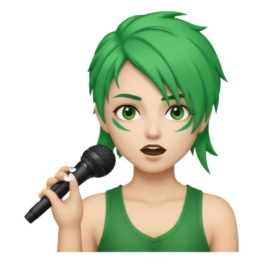 green haired, warior makeup, holding microphone, singing sticker