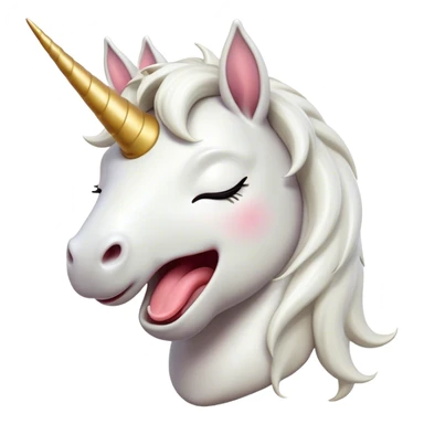 Cinematic Cute Yawning White Unicorn Portrait Emoji, Head tilted slightly with a dramatic, wide-open yawn, showcasing a softly elegant form with a gently cascading mane, a subtly glowing horn and sleepy, half-closed eyes, Simplified yet irresistibly adorable features, highly detailed, glowing with a soft, cozy magical glow, high shine, relaxed yet expressive, stylized with a dash of whimsical enchantment, soft glowing outline, capturing the essence of a drowsy yet affectionate white unicorn that appears ready to stretch and yawn its way out of the screen! sticker