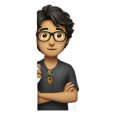 young dark-haired man with glasses struggling to lock a wooden door sticker