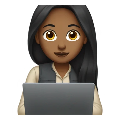Brown girl with  long black hair typing on a laptop sticker