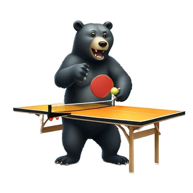 Bear playing table tennis with a crocodile sticker