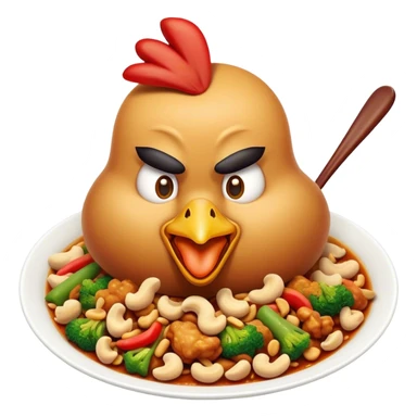 Cinematic Realistic Kung Pao Chicken Dish Emoji, showcasing spicy, stir‚Äêfried chicken with peanuts and vegetables rendered with dynamic textures and vibrant lighting. sticker