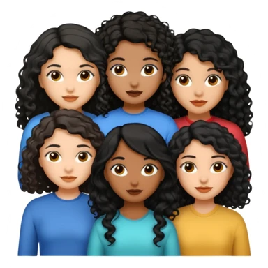 Three girls, one medium skin tone and with short black straight hair, other one with dusky skin tone and black long curly hair, and other girl with dusky skin tone and long wavy black hair  sticker