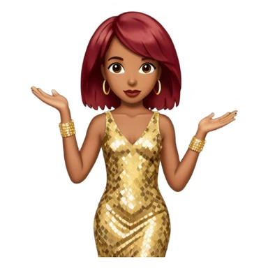 Kelly Rowland from Destiny's Child with dark red hair, gold sequin outfit sticker