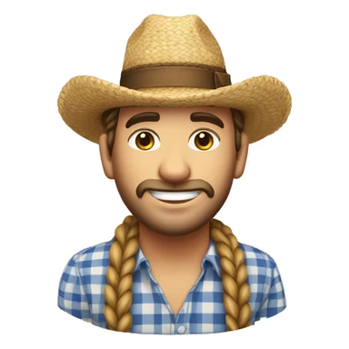 Festa Junina country man with straw hat, braided hair, checkered clothes, white skin sticker