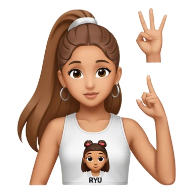 Ariana grande with ok doing sign and "ryu" written on toptank sticker
