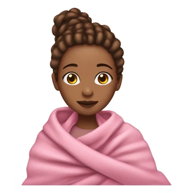 girl with brown dread loc hair and light skin cuddled in a pink blanket sticker