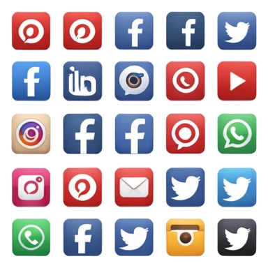 Socail media sauare emoji style icons 
Creat the quadrant with the logos of F.B, X, Trustpilot, Instagram, Youtube, Linkedineach icon is ther only ones, asme size, only icons of the social media that I mentioned only 6 icons and only of the companies that I mentioned sticker