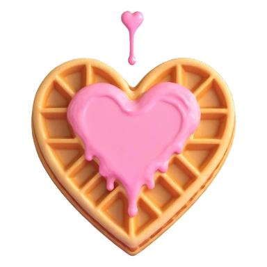 A heart-shaped waffle with pink icing dripping sticker