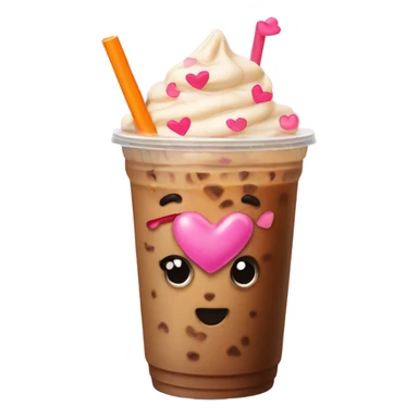 Iced coffee orange straw pink hearts sticker
