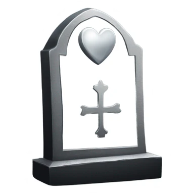 a black tombstone in silver RIP and a silver heart sticker