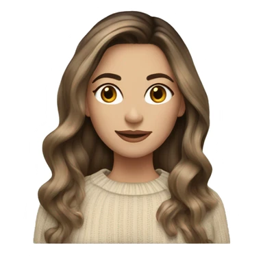 Brunette balayage long hair white women beige sweater sticker