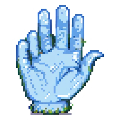 pixel art of a waving hand with a friendly expression sticker