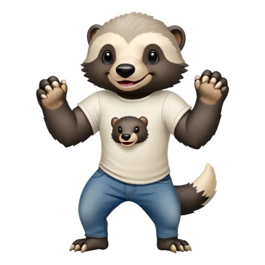 mischievous anthropomorphised honey badger in jeans and a t-shirt, playful expression sticker