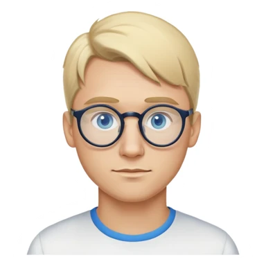 Man with blonde ponytail, round glasses and blue eye sticker