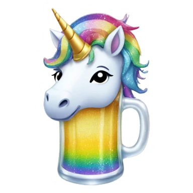Glittery rainbow-maned unicorn drinking beer sticker