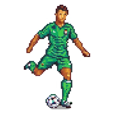 Cristiano Ronaldo, pixel art style, kicking a soccer ball, detailed pixel art sticker