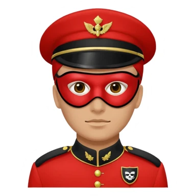 Create a red-uniformed guard with black mask marked by a white square symbol. sticker