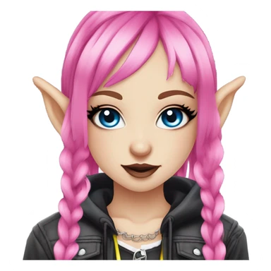 Blue eyed long eye lashes pout blonde and pink hair pale hime gyaru girl, hot pink and yellow split-dyed hair, nose ring, elf ears, dark makeup, punk clothes sticker