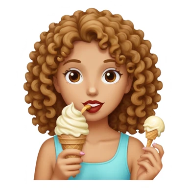 A curly girl eating icecream sticker