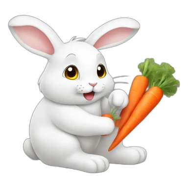 white rabbit eating carrot sticker