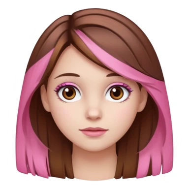 white skined girl with brown hair and brown eyes and pink highlights sticker