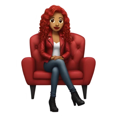 Latina with long red wavy red hair in a red leather jacket and red lipstick sitting on a couch sticker