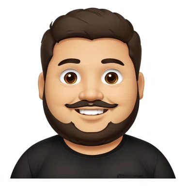 Joven obese, cuerpo grande, latino piel canela, cara redonda-ancha, scruff sin barba completa, cejas gruesas, pelo oscuro ondulado flat largo hasta el cuello. Sonrisa amplia, expresión alegre. Camisa negra. Size large.  sticker