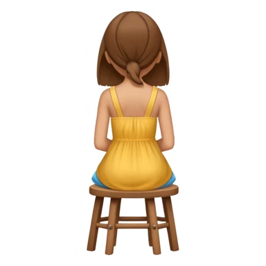 A vector emoji icon of a young girl sitting on a simple wooden stool. She is facing away from the viewer, with her back fully towards us sticker