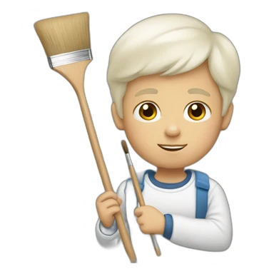 a white little boy painting sticker