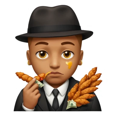 Gangster with money signs for eyes eating a chicken wing  sticker