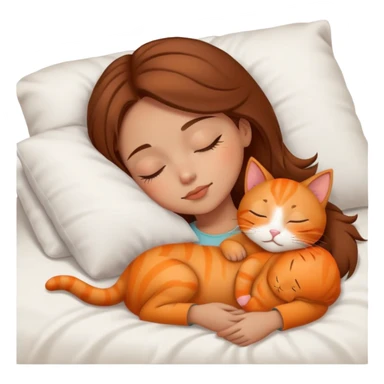 tan girl brown hair sleeping with orange kitty sticker