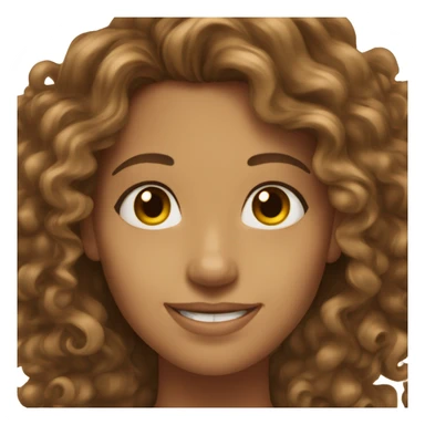 young woman tanned skin brown eyes brown long curly hair smiling happy sticker