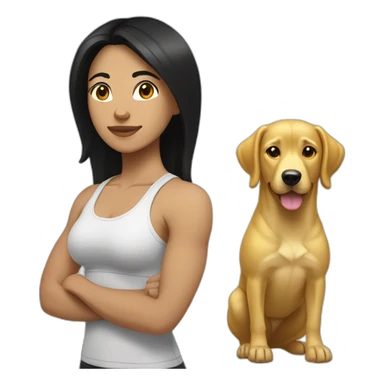 crossfit woman with black hair, white and doing lowering And a golden dog at her side sticker