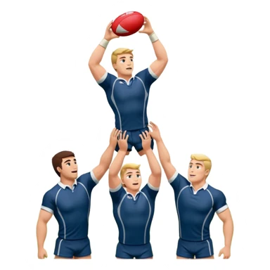two rugby players lifting another player to catch a ball in a lineout in rugby sticker