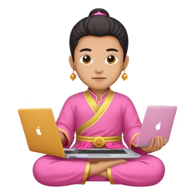 chinese god with laptop, pink sticker