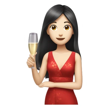 Long hair Japanese girl holding a champagne glass in red dress  sticker