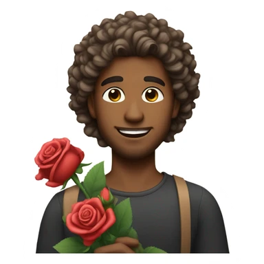 Handsome man with curly hair with a bouquet of roses sticker