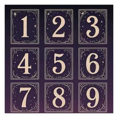 numbers in tarot aesthetics with a dark purple gradient to light purple background sticker