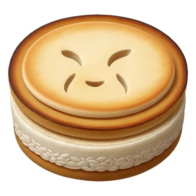 round flat rice cake, lightly toasted surface, sticker