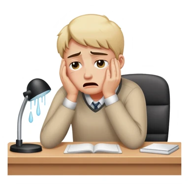 person sitting at a modern desk crying sticker