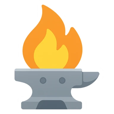 Add metallic elements to the forge engineered industrial flame icon, keep lineal color icon style, clean, modern, color fill, with no background sticker