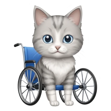 disabled grey and white small cat using a wheelchair made for cats sticker