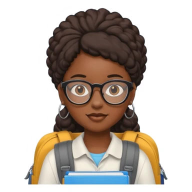 student black girl wearing glasses with backpack sticker