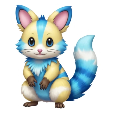 Realistic cute Neon-yellow and neon-cobalt-blue and cyan-gradients Furret-Emolga-Genet-Purrloin-hybrid-fusion (full body) sticker