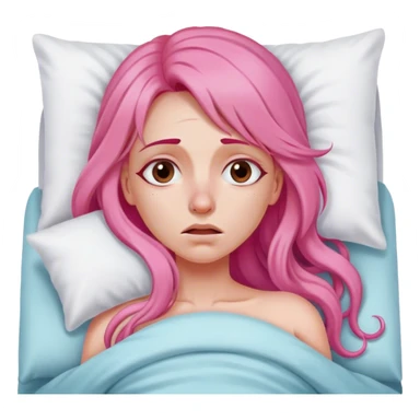 Woman with long pink hair In bed with sinus pain  sticker