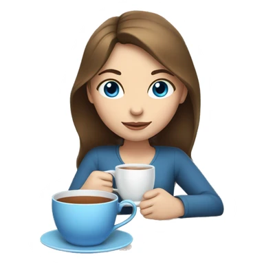 Girl with white skin, brown hair, and blue eyes sipping tea sticker