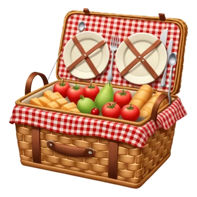 Picnic basket with red checkered cloth and filled with delicacies sticker