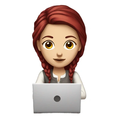 Slavic white girl with burgundy hair and brown eyes with laptop on the table  sticker
